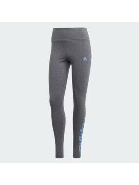 NWT Adidas High-Waisted Logo Leggings Women's XS Dark Grey Heather/Blue Fusion